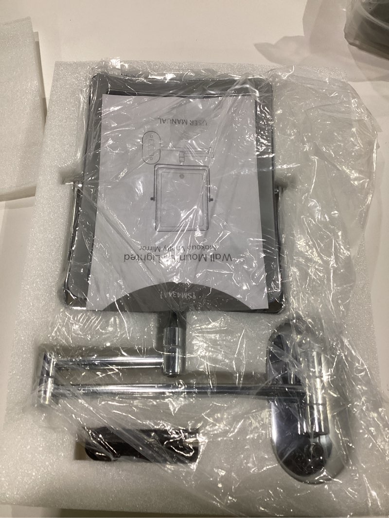 Condition photo showing New/Like New for FASCINATE 5000mAh Rechargeable Wall Mounted Makeup Mirror, 8.7" Double Sided Touch Switch 1X 20X Rectangle Wall Mounted Magnifying Mirror with Light, 3 Color Setting, Extended Arm 360° Foldable Chrome 20x Chrome 5000mah