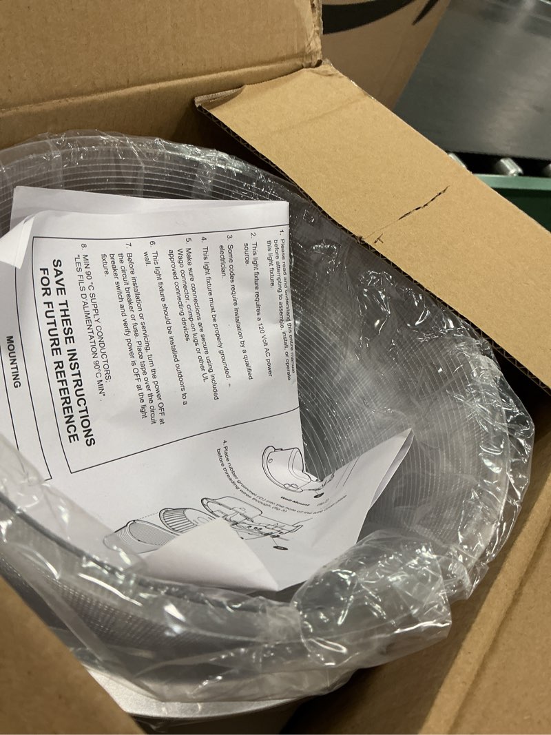 Condition photo showing New/Like New for 250W Equivalent Barn Light with 29W LED bulb Outdoor Dusk to Dawn Area and Flood Light with Photocell UL Listed LED Security Light for barn Garage Yard Warehouse 4000K 3300LM 120Vac Gray 1Pack 1 Pack