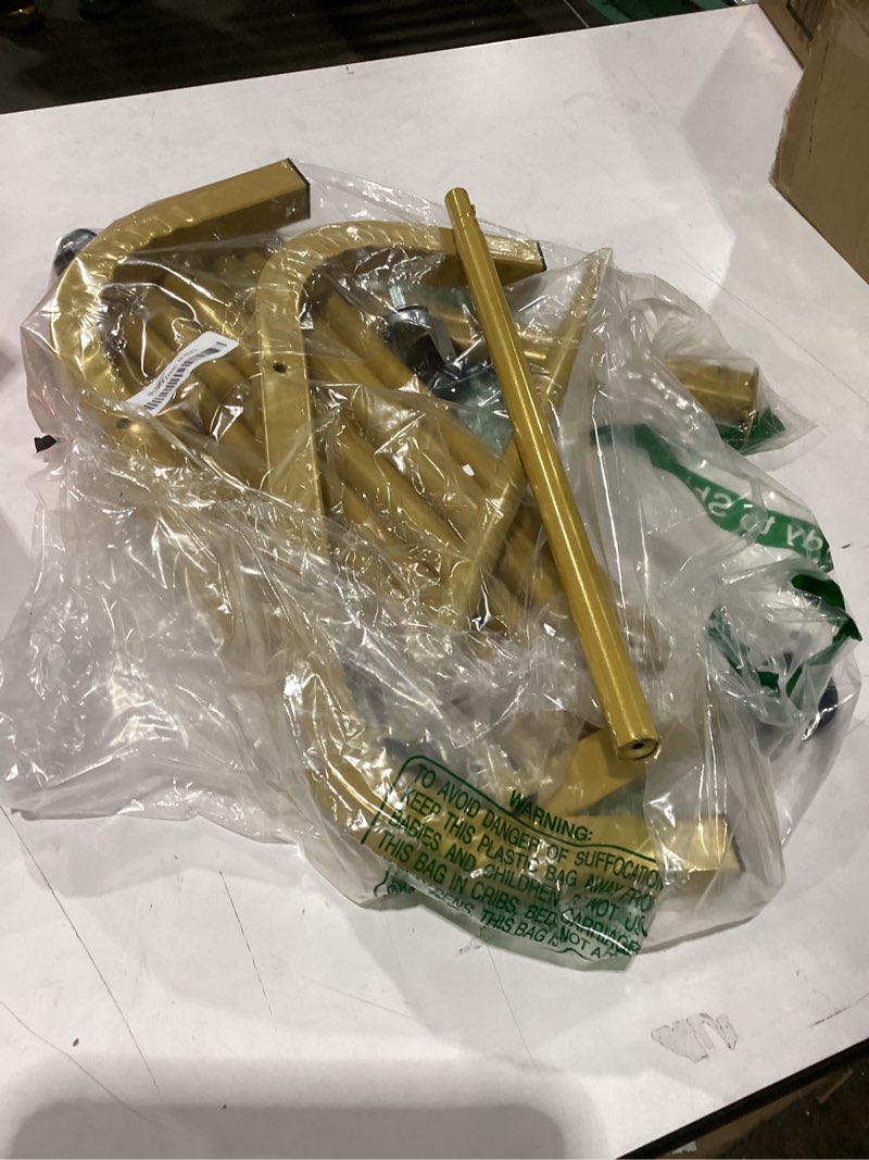 Condition photo showing As Is for JIUYOTREE Metal Clothing Rack with Wheels 43.3 Inches Rolling Clothes Garment Coat Rack with Bottom Shelf Clothing Rack for Hanging Clothes Coats Skirts Shirts Sweaters Gold Gold 43.3"W x 15.75"D x 61"H with wheels