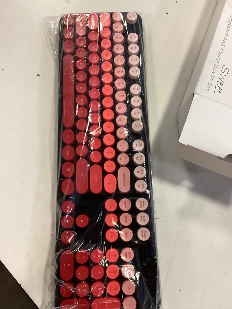 Condition photo showing Good Condition for MOFII Wireless Keyboard and Mouse Combo, 2.4GHz Retro Typewriter Keyboard Full Size, Cute Wireless Mice, USB Dongle Plug and Play, for Laptop, PC, Desktop, Windows (Black Red Gradient Color)