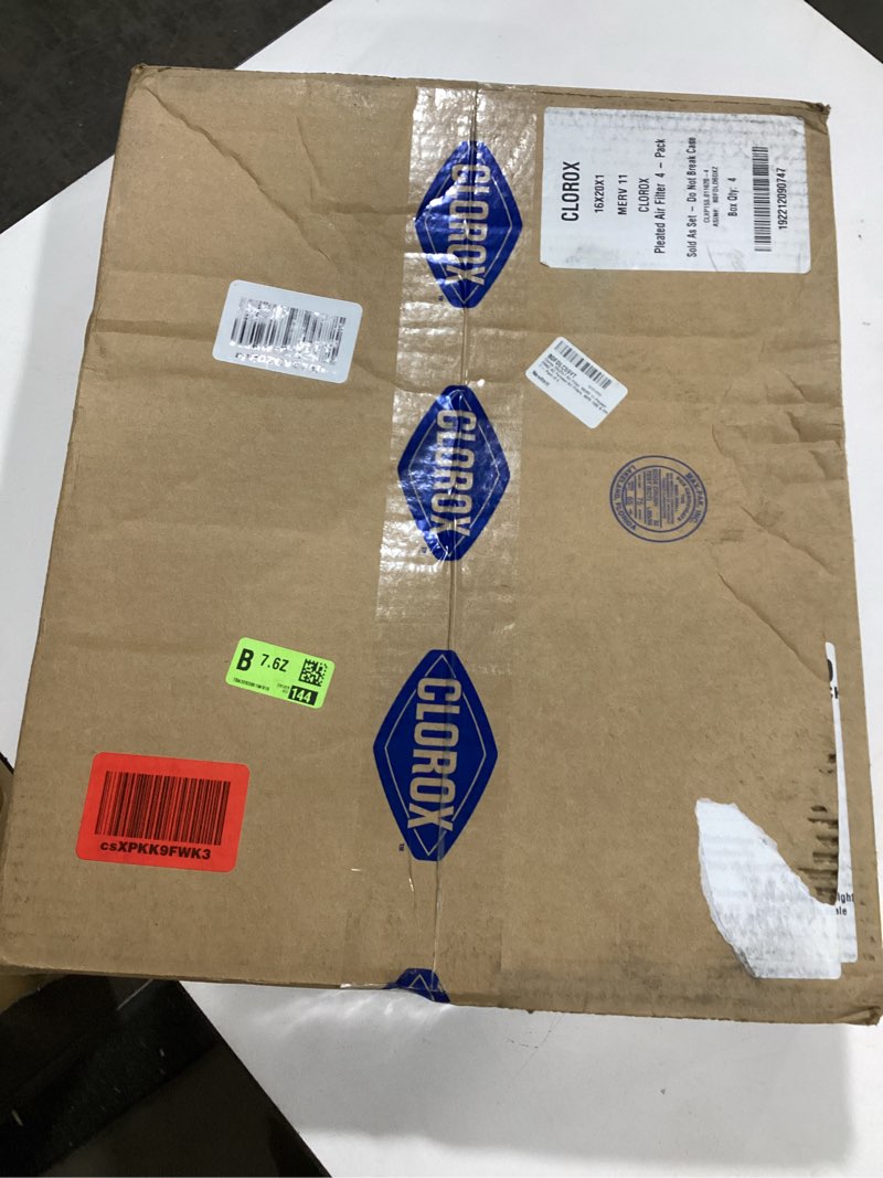 Condition photo showing As Is for Clorox 20x25x1 Air Filter, MERV 11 Pleated HVAC AC Furnace Air Filters, MPR 1000 & FPR 7 – Pack of 4 MERV 11 PLUS