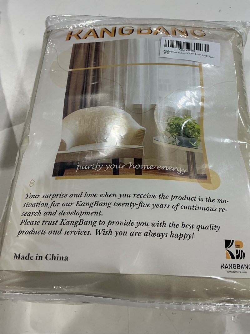 Condition photo showing New/Like New for kangbang cream blackout curtains 105 inches long, extra wide pinch pleated sound dampening room divider drapes for hall large windows, aesthetic privacy decorative,60”wx105”l,9 ft,2 panels cream 60"w x 105"l (pack of 2)