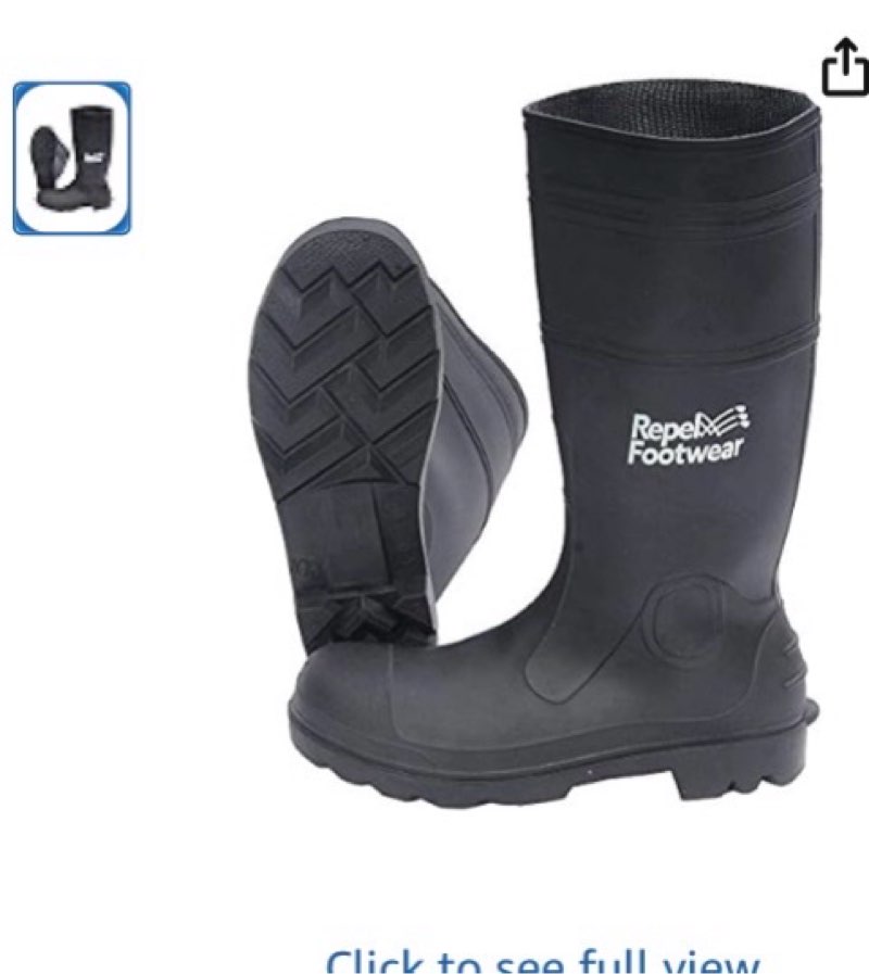 galeton 11578-7 repel footwear economy 15" pvc waterproof boots with plain toe with no-slip treads, men's size 14, black