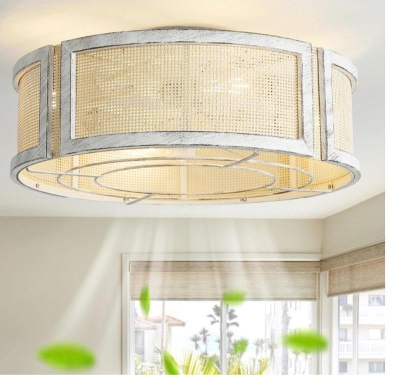 brown fandelier ceiling fan with light, 20" caged brown chandelier ceiling fans with lights remote control, fabric mid-century modern with 6 speeds for bedroom, nursery, living room.