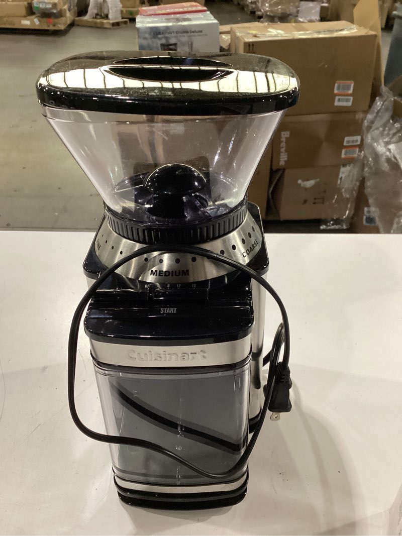 Condition photo showing As Is for Not tested ***Cuisinart Coffee Grinder, Electric One-Touch Automatic Burr Coffee Grinder with 18-Position Grind Selector, Cup Size Selector for 4 – 18 Cups, DBM-8P1, Black Stainless Burr Mill Stainless Steel
