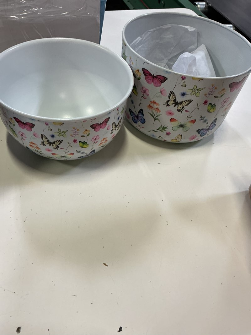 Condition photo showing Good Condition for joint honglin butterfly & bee metal planters set of 2 – decorative flower pots with colorful garden prints, outdoor & indoor use cute spring floral design for patio, balcony, home decor (butterfly)