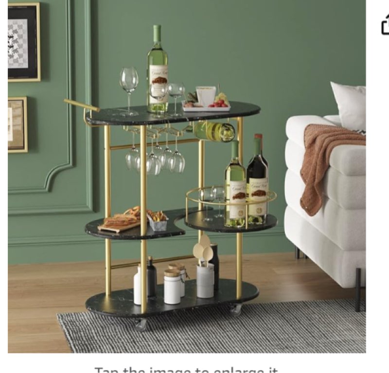 PAUKIN Black Bar Carts with 4-Tier Storage Shelves, Mobile Bar Serving Cart with Wine Rack and Glass Holder, for Home, Kitchen, Living Room, Dining Room