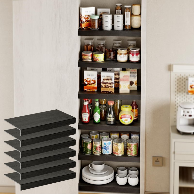 6-Pack PVC Composite Board Wire Rack Covers for Pantry - Imitation Wood-Look 33x16 Inch, Closet, Bathroom, Waterproof Scratch Resistant Easy Install, Wood Shelf Covers for Wire Shelving Brown 33*16In  black 