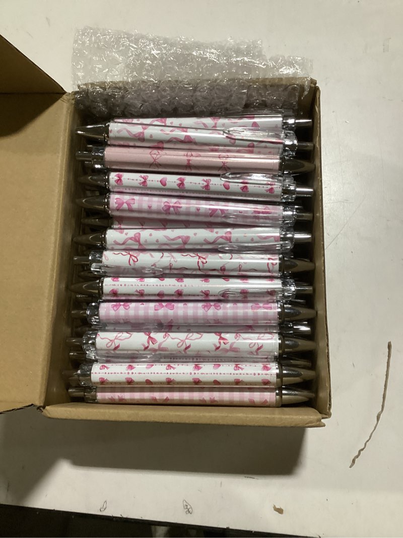 Sayglossy 48 Pcs Christmas Pink Bow Ballpoint Pens 0.5 mm Black Ink Coquette Aesthetic Bow Ribbon He