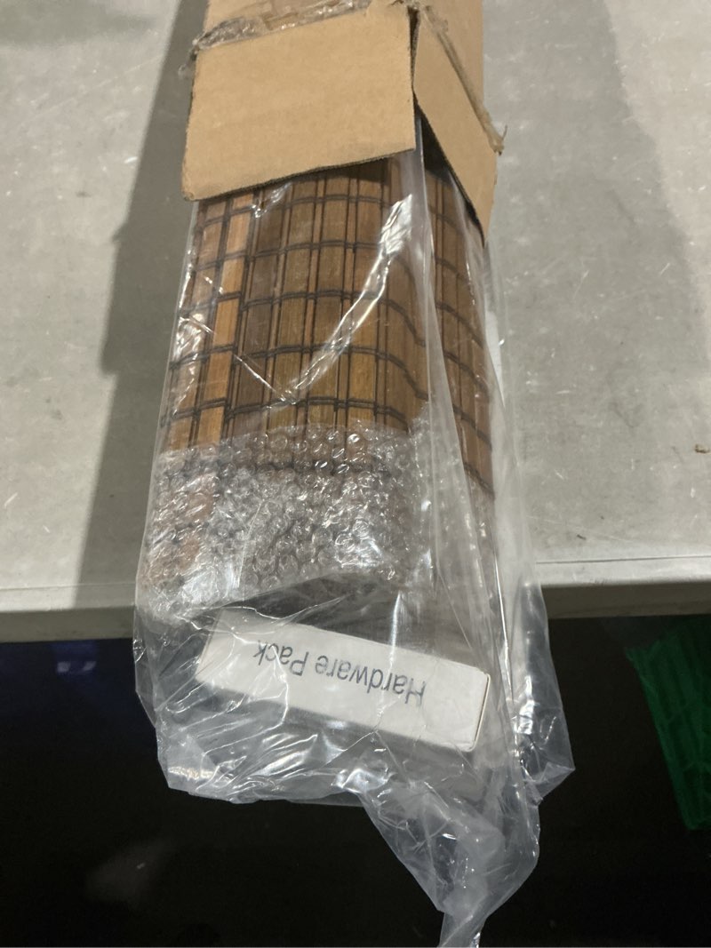 Condition photo showing Good Condition for unishades cordless bamboo roman shades for windows, 100% blackout backing fabric for light blocking, 43" w × 64" h - penang teak blackout - penang teak 43" w × 64" h
