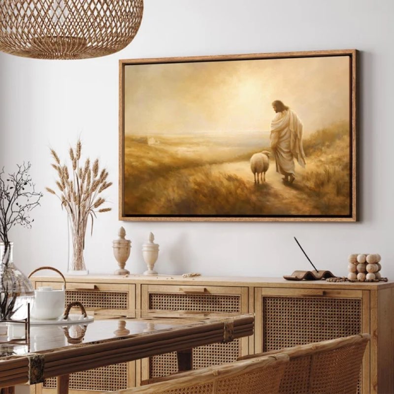 framed canvas wall art prints jesus as a shepherd christ painting printed minimalist modern abstract wall art living room decor 36x24in