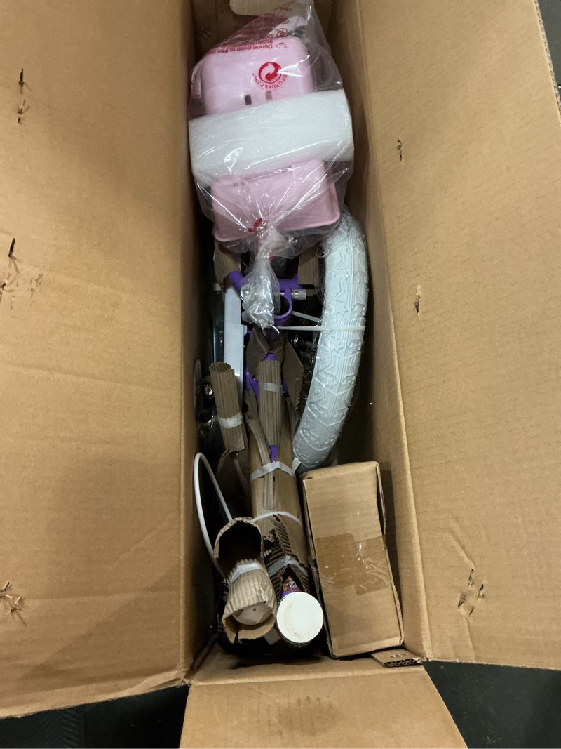 Condition photo showing Good Condition for joystar unicorn kids bike for girls ages 2-9 years old, 12 14 16 18 inch kids bike with training wheels, doll seat, streamers and basket, toddler girl bicycle, multiple colors purple 14 inch with training wheels