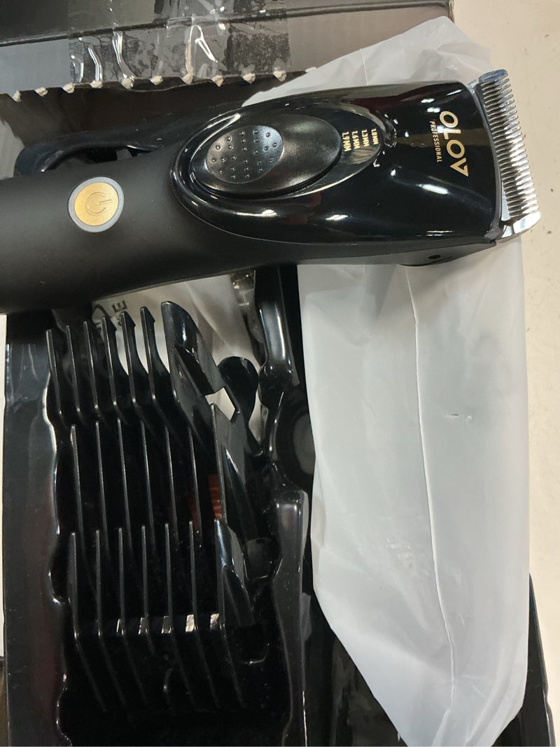Condition photo showing As Is for hair clippers for men, cordless hair clipper kit, adjustable 4 length setting, 2-speed settings, replaceable ceramic blade heads, rechargeable hair clippers for family (black)