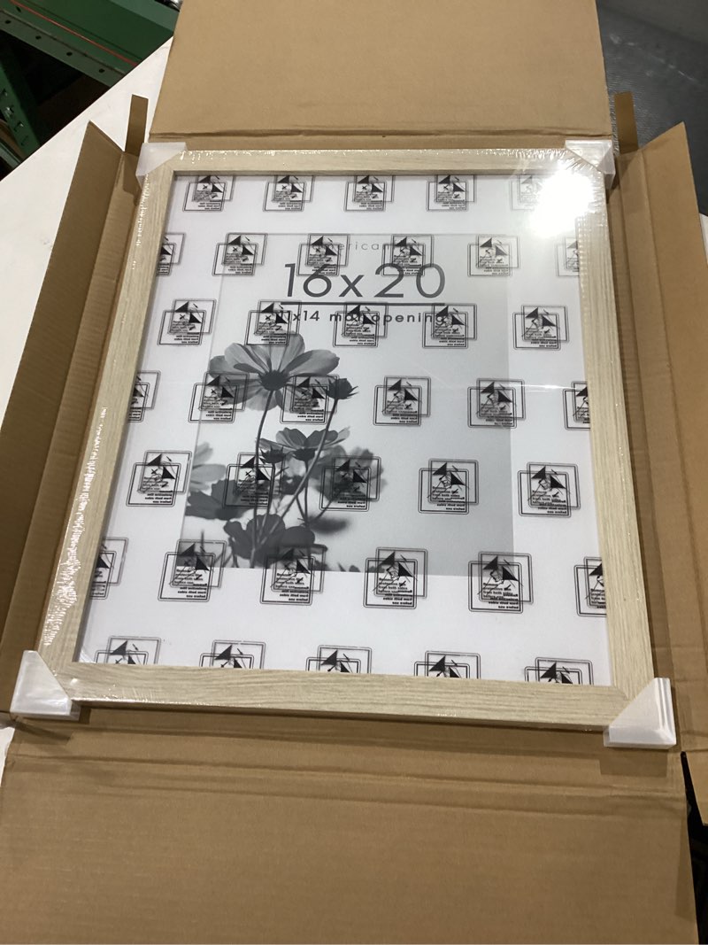 Condition photo showing New/Like New for americanflat 16x20 picture frame with polished plexiglass - use as 11x14 frame with mat or display 16x20 photo without mat - hudson collection - wide picture frames for wall display - natural oak natural oak 16x20 with 11x14 mat