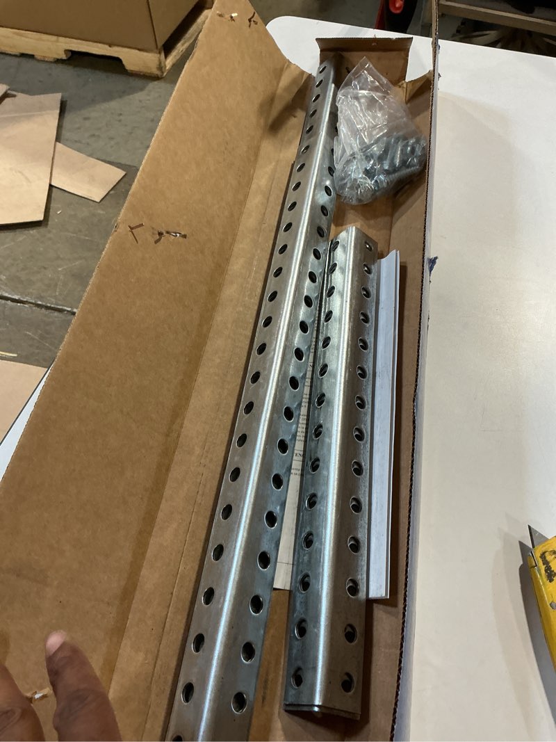 Condition photo showing Good Condition for overhead garage door track punch angle iron hanger replacement kit bracket and mounting hardware with screws and bolts