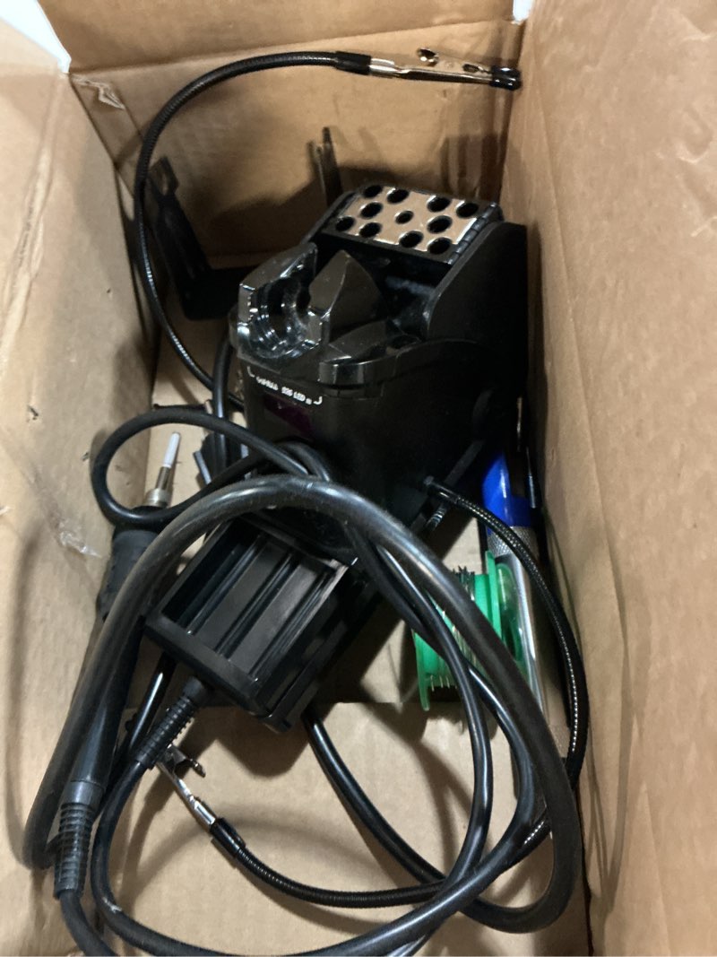Condition photo showing As Is for yihua 926 iii 60w digital display soldering iron station kit w 2 helping hands, 6 extra iron tips, lead-free solder, solder sucker, s/s tweezers, °c/ºf conversion, auto sleep & calibration support black