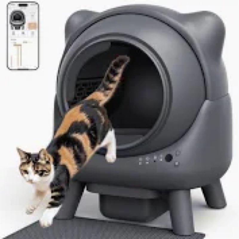 Self Cleaning Litter Box, Automatic Litter Box, FEELNEEDY Odor Control Robot, Cat Ears Design, 65L A