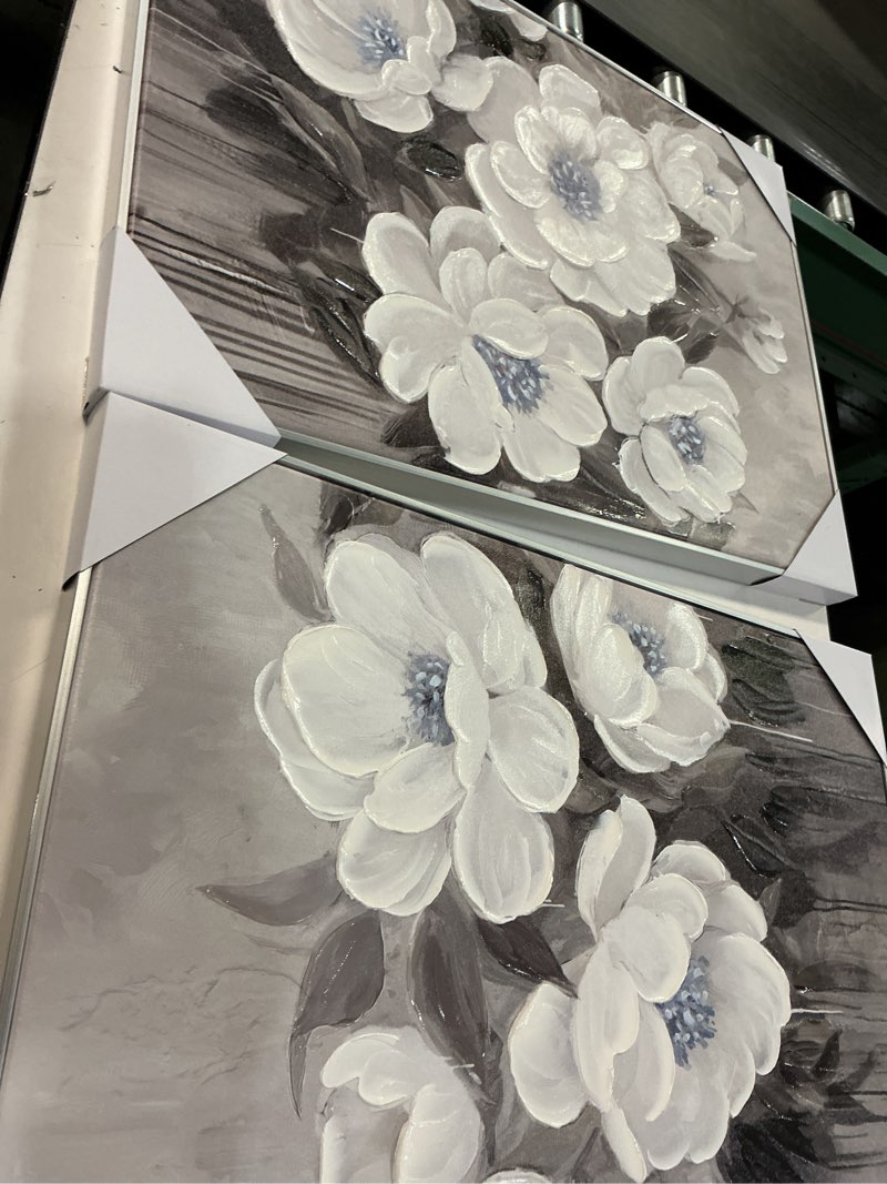 Condition photo showing Good Condition for Zessonic Gray White and Blue Floral Wall Art Textured Set Of 3, Flowers Painting Canvas Neutral Prints Aesthetic Botanical Wall Decor Nature Pictures Living Room Bedroom Bathroom Office 20"x28"x3pcs 20" x 28" x3 Blue White Dialogue