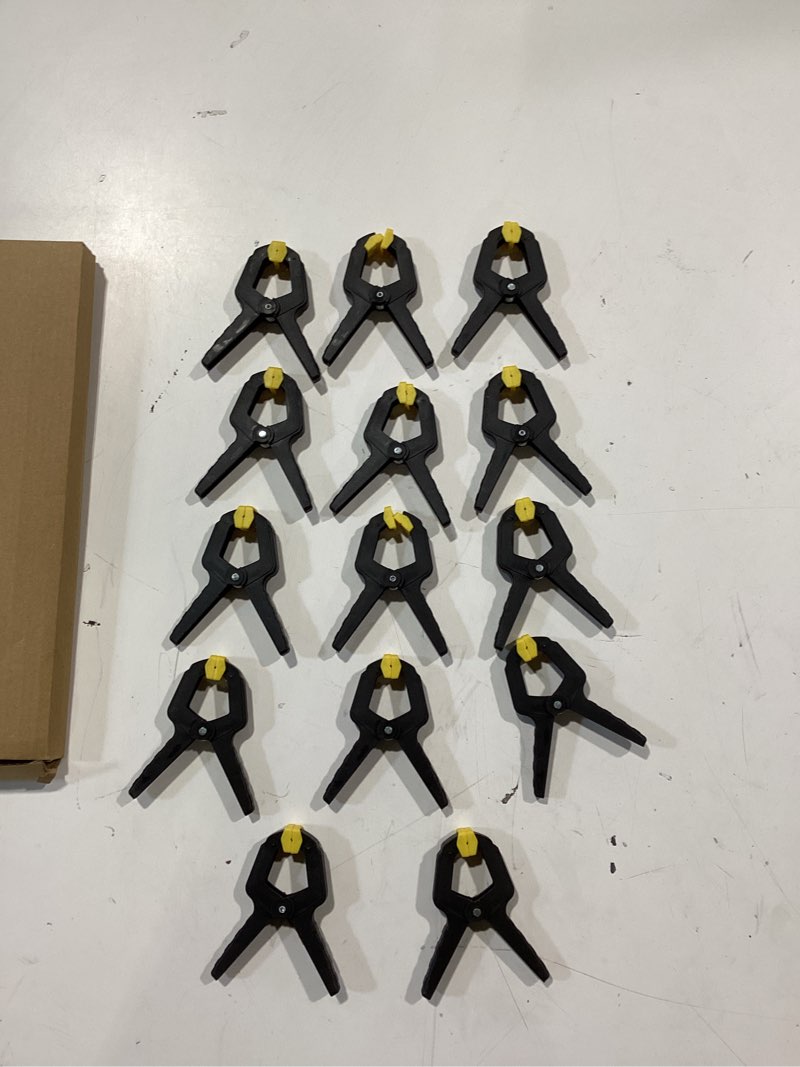Condition photo showing Good Condition for 14 pack spring clamps, 3.5 inch heavy duty clips plastic spring clip, backdrop clips balloon arch clip hanging clamp wood clamps for woodworking, tarp, crafts, small clamp for backdrop stand, home yello 3.5 inch_14pcs