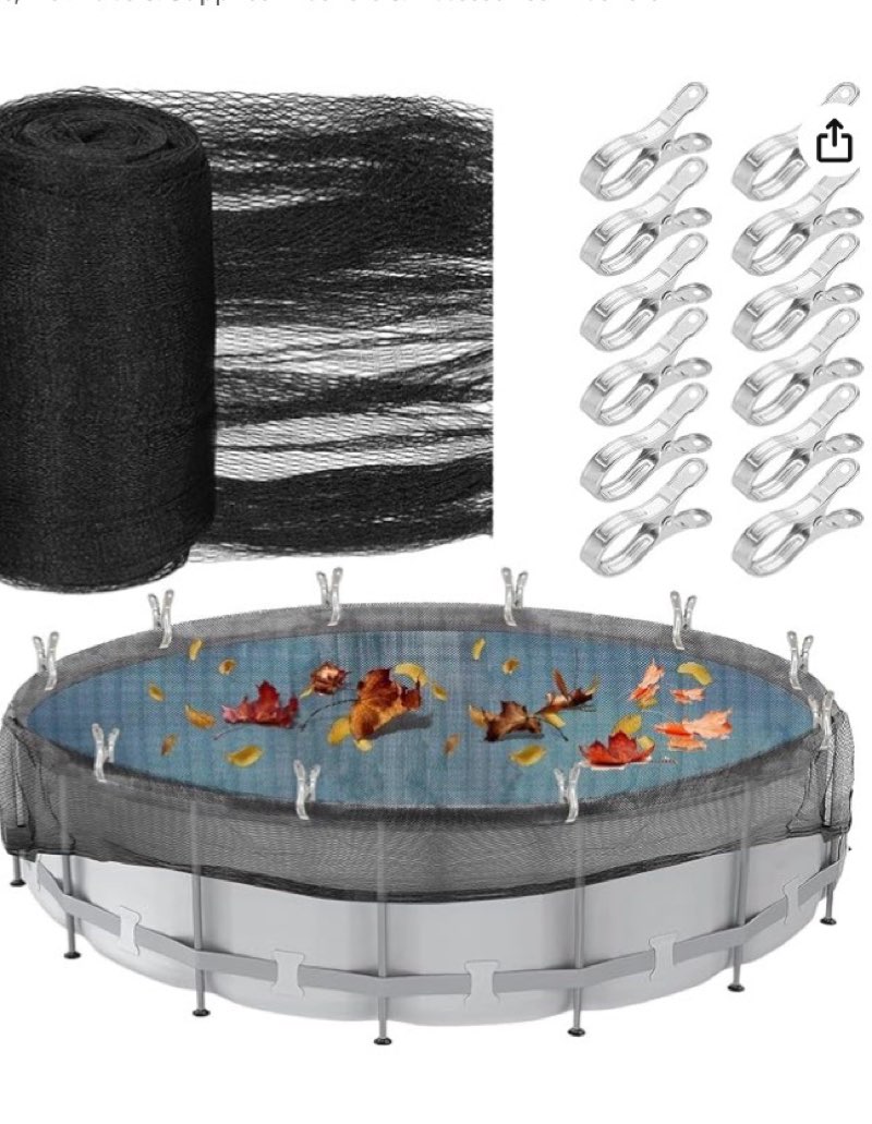 19.7 feet pool leaf net cover above ground winter pool cover with 12 pcs large pool cover clips, keeps leaves out of your pool, fits 18ft above ground pools