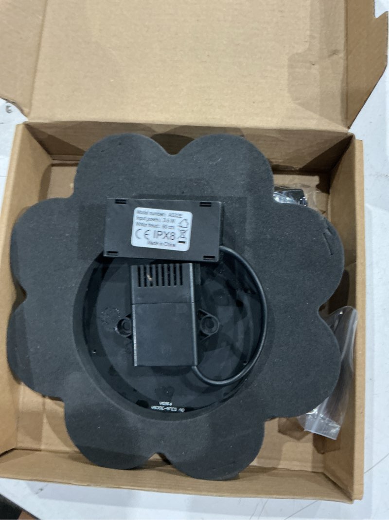 Condition photo showing Good Condition for solar fountain pump with 2000mah battery & works in cloudy day, glass solar water fountain with 10 led lights, 7 nozzles and 3 spray height adjustment, solar bird bath fountains for garden, pool, pond