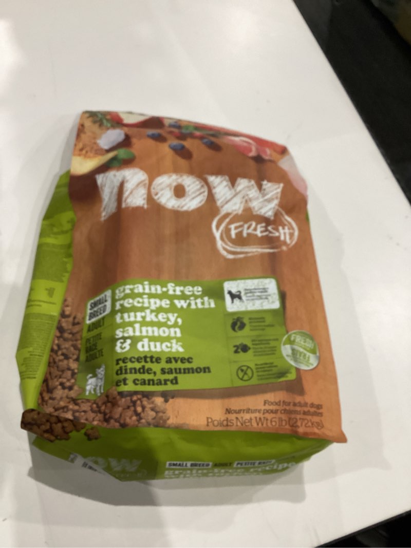 Condition photo showing Good Condition for Now Fresh Grain-Free Small Breed Dry Dog Food with Turkey, Salmon & Duck, Healthy Kibble Made with Real Poultry & Fish, Chicken-Free Recipe, with Pumpkin & Probiotics for Good Digestion, 6 lb Bag Turkey, Salmon, Duck - Adult 6 Pound (Pack of 1)