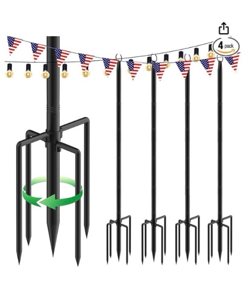 4 Pack 9.3Ft String Light Poles, Outside Metal Poles with Fork, Lighting Hanging Post Accessories fo