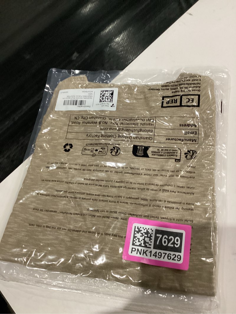 Condition photo showing New/Like New for Saodimallsu Womens Short Sleeve Crewneck Sweater Summer Tops Casual Loose Knit Lightweight Basic Pullover Shirts Large Khaki