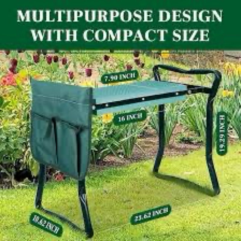 Home & Garden Trends Multifunctional Kneeler and Seat | Prevent Knee and Back Pains | Foldable Stool with Tool Bag Pouch (5.7lbs)