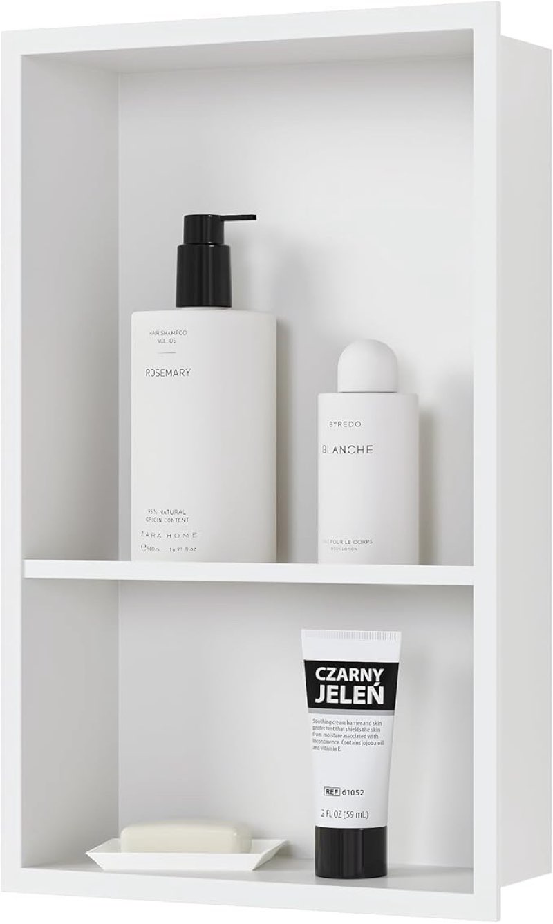 12x19 Medicine Cabinet Recessed, Medicine Cabinet Without Mirror, 304 Stainless Steel Medicine Wall Niche with Double Shelves, Matte White