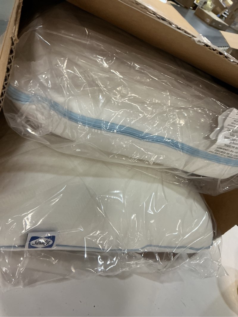 Condition photo showing As Is for Sealy Dreamlife Queen Size Memory Foam Cooling Pillow with Surface Guard Technology, Removable Machine-Washable Cover, 1 Year Limited Warranty, White (2 Pack) 2 pack Queen