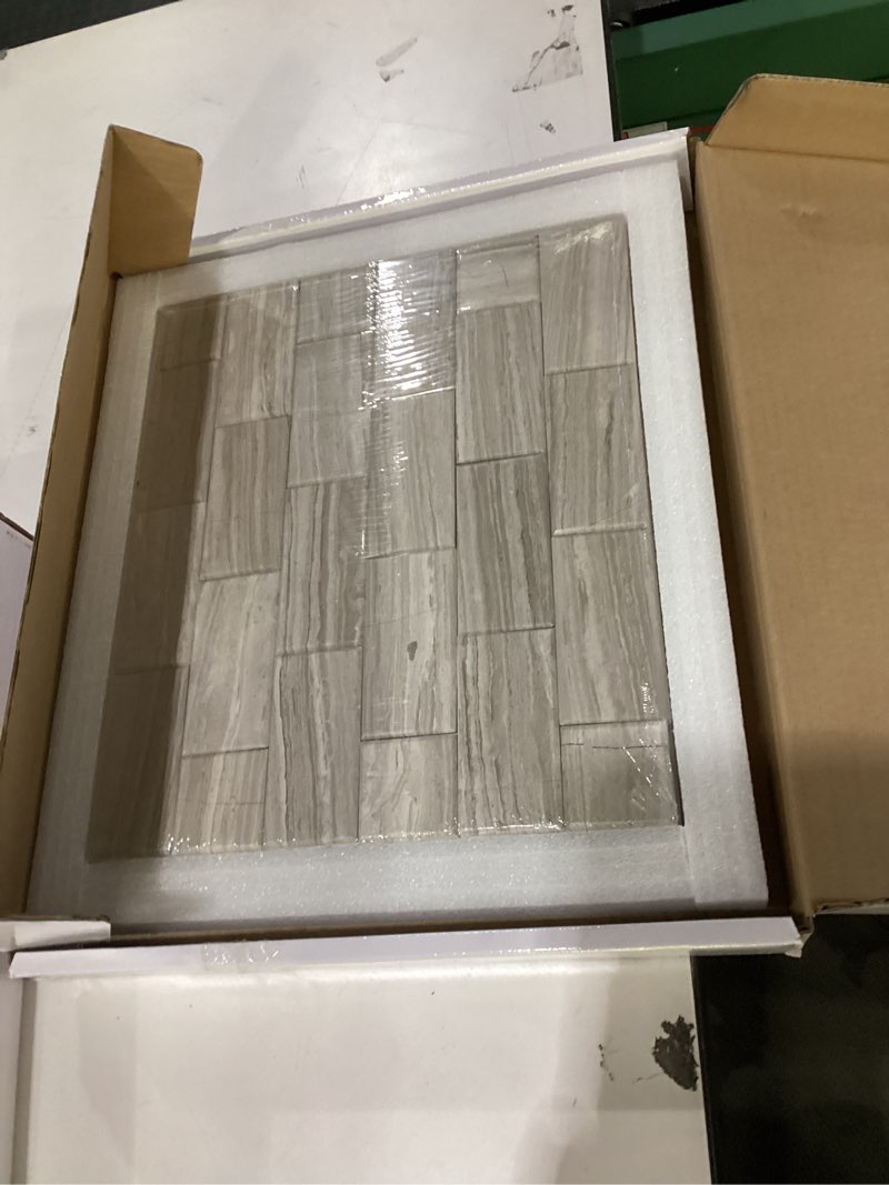 Condition photo showing New/Like New for 5-Sheet Subway Peel and Stick Backsplash Marble Tile, 11.8" x 11.8" Grey Wood Natural Stone Self Adhesive Mosaic Tiles, Stick on Backsplash for Kitchen Bathroom Fireplace Grey Wood 11.8*11.8*0.2inch(5 sheets)