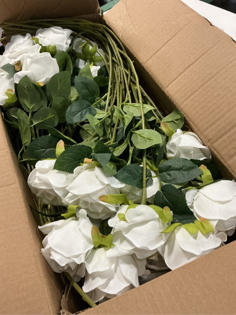 Condition photo showing Good Condition for 60 pcs artificial roses bulk velvet silk white roses white roses for wedding centerpieces bridal bouquet mohter's day valentine's day home decor (60, white) white 60