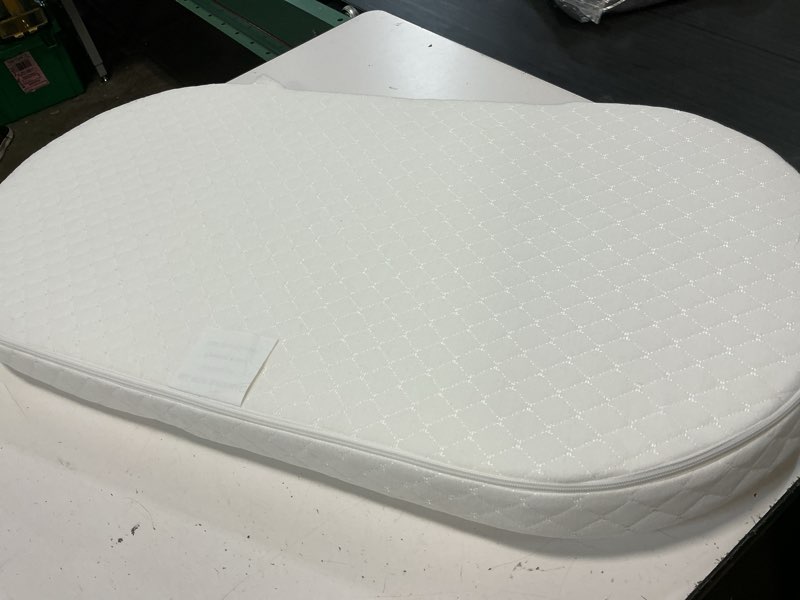 Condition photo showing Good Condition for like new bassinet mattress, waterproof oval baby bassinet mattress, 100% breathable soft cover, hypoallergenic, non-toxic, safer, hypoallergenic, for moses basket, 15" x 30" x 2" white