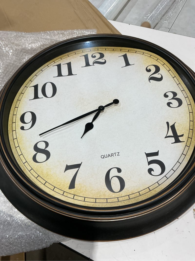 Condition photo showing As Is for yoiolclc 24 inch large wall clock for living room decor,silent vintage wall clocks battery operated for living room farmhouse office gifts(bronze) 24'' bronze