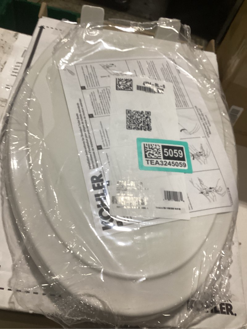Condition photo showing Good Condition for kohler 4734-rl-0 rutledge readylatch elongated toilet seat, quiet-close lid, contoured seat, grip-tight bumpers and installation hardware, white