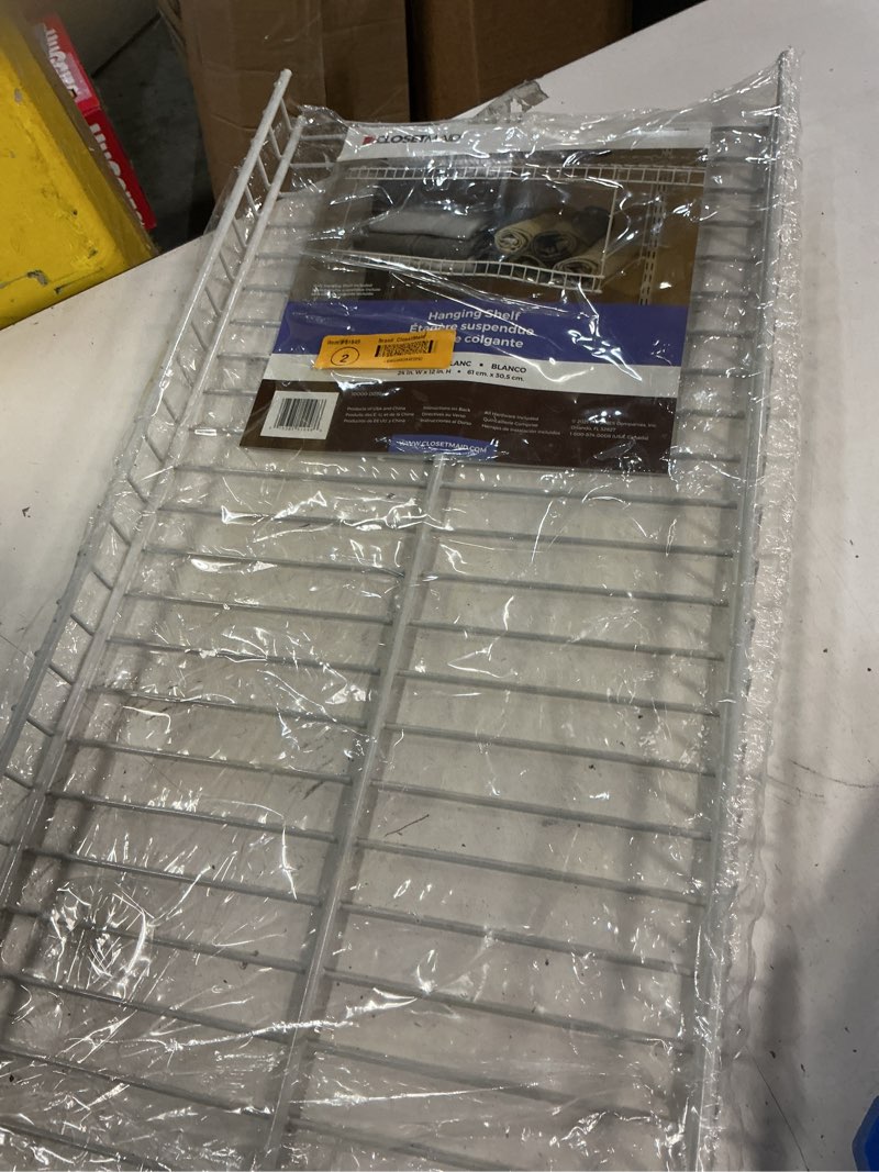 Condition photo showing As Is for closetmaid hanging 24-in x 13.75-in x 12-in white wire shelf unit