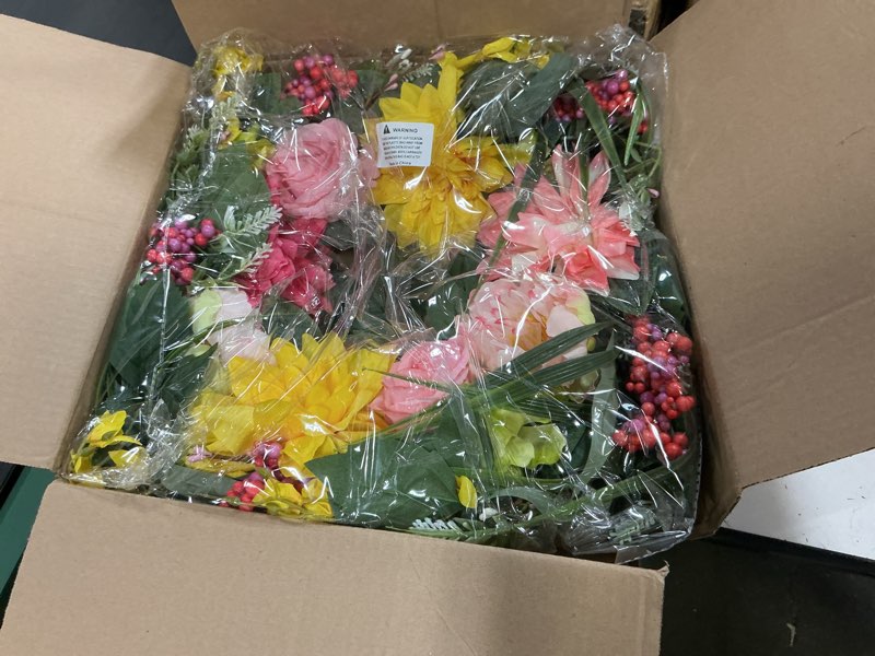 Condition photo showing New/Like New for spring summer eucalyptus wreaths for front door outside 24inch door yellow daisy wreath with sunflower peony dahlia green leaves for all season indoor outdoor home farmhouse porch wall window decor