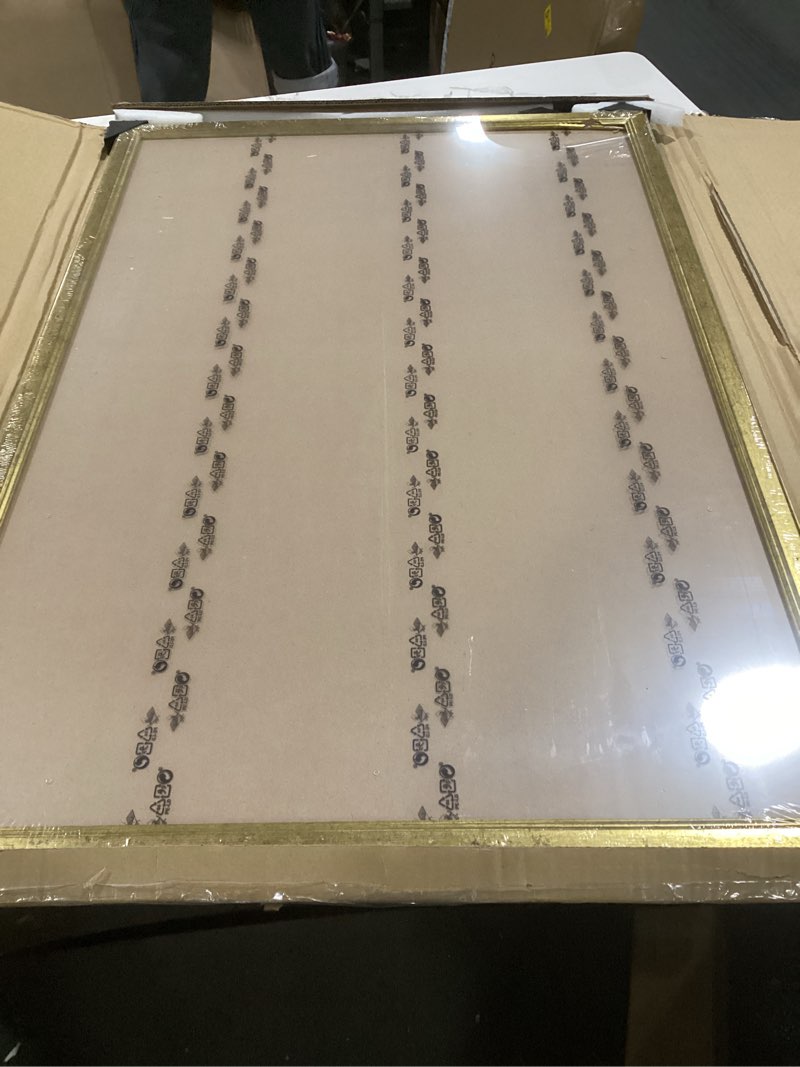 Condition photo showing As Is for wood 24x36 poster frame gold, ornate natural 36x24in picture photo frame, modern golden 24 x 36inch gallery wall frame with hd plexiglass, horizontal vertical wall mounting display 1pcs gold 24x36