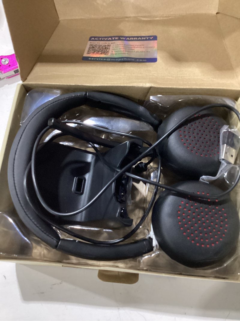 Condition photo showing Good Condition for mopchnic wireless headset with noise cancelling microphone, on-ear bluetooth headset with usb dongle, mute function & charging base, wireless headphones for work from home and call center (black)