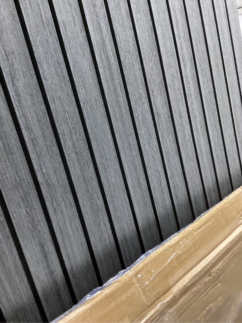 Condition photo showing New/Like New for 4-piece wood slat wall panel for interior wall decor noise cancelling 47.2" x 23.6" peel and stick acoustic decorative 3d sound absorbing wall paneling, black grey black grey 4pcs - 47.2" x 23.6"