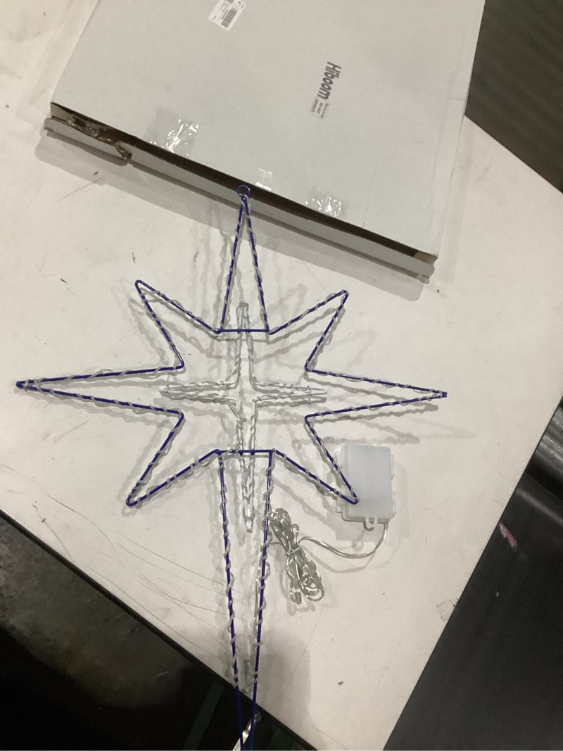 Condition photo showing New/Like New for hiboom 24 in large christmas window light decorations 8 mode bethlehem star light window silhouette with timer, star of bethlehem outdoor lights battery operated for xmas holiday(blue white)