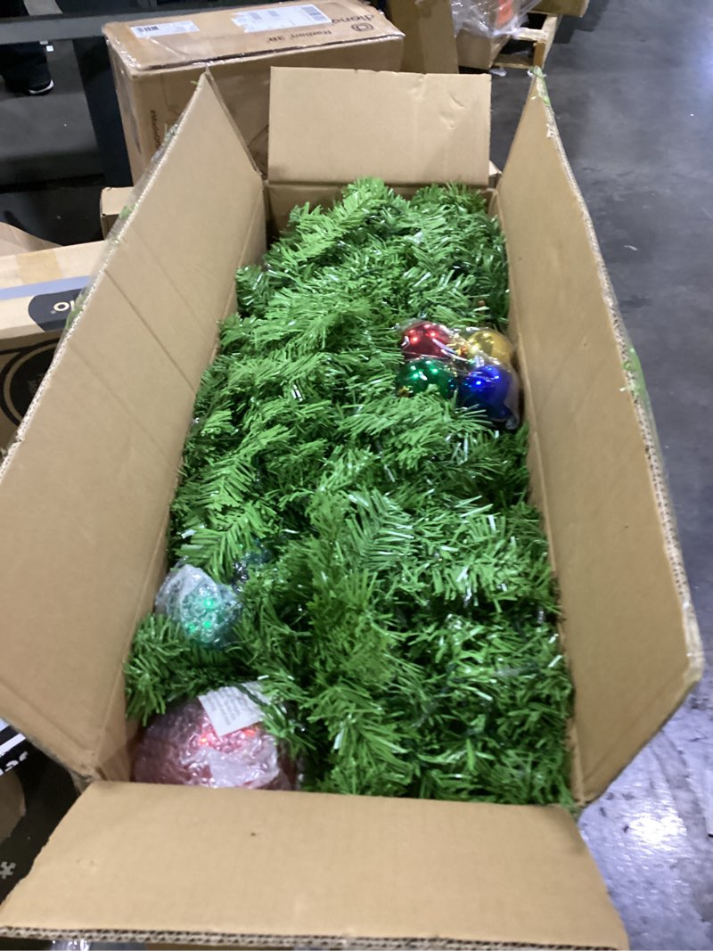 Condition photo showing Good Condition for Juegoal 5 FT Artificial Christmas Tree, Pre-Lit Curved Shape Artificial Whimsical Xmas Tree with 150 LED Warm White Lights & Colorful Balls, 8 Lighting Modes Bendable Fake Pine Tree with Metal Base