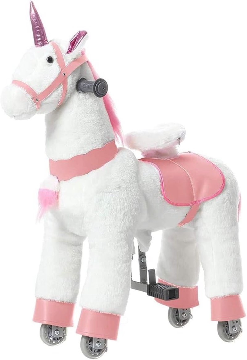Walking Horse Ride On Toy Plush Animal Pink Unicorn Small Size for Ages 3-6 Years