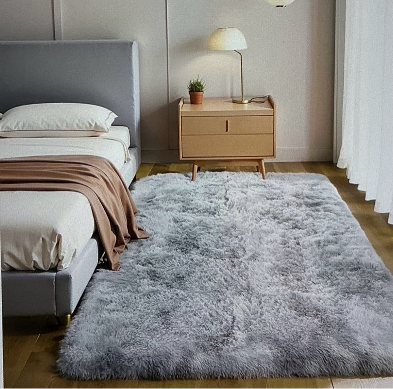 Marca: KICHOWUA Tapete grueso y esponjoso, ( size 105 x 68) suave, peluda, cómoda, lavable, para dormitorio, sala de estar, habitación infantil, peludo, antideslizante, color gris claro teñido anudado