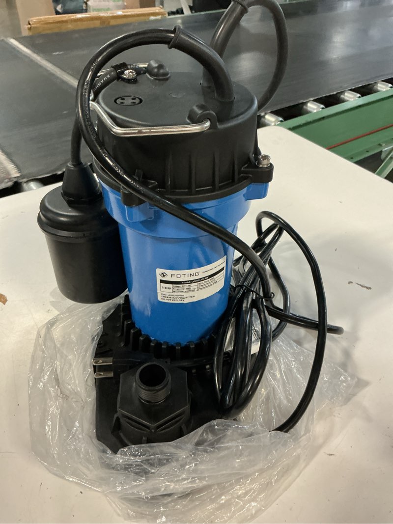 Condition photo showing Good Condition for foting 3/4hp submersible sump pump,4500 gph cast iron sewage/effluent pump,automatic tethered float switch,septic pump for basement,septic tank,basin,sewage well,1-1/2" npt discharge, dark blue