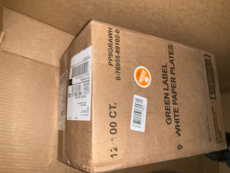 Condition photo showing As Is for 9” paper plates 1200pc