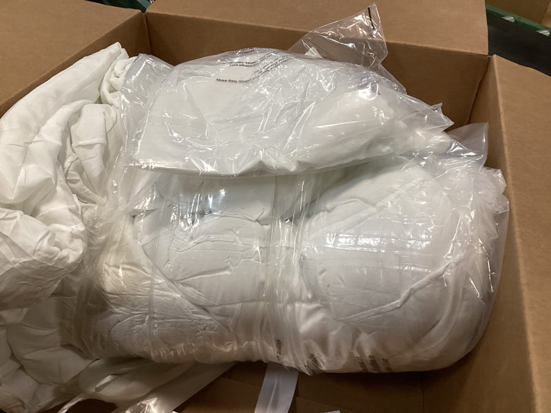 Condition photo showing Good Condition for comfort spaces white cal king size comforter set - 3 pieces pintuck pleated bedding sets cal king, all season lightweight, extra softness pre-washed microfiber cal king bed set, shams, cal king california king white