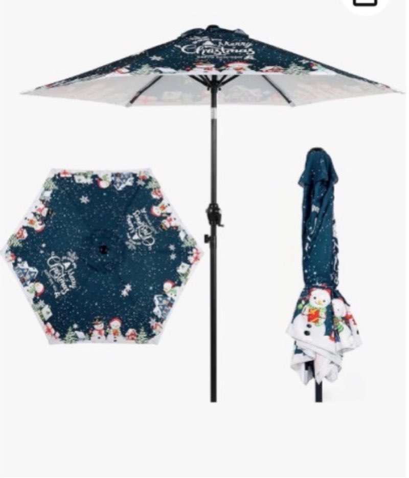 Seazul 7.5FT Christmas Patio Umbrella, Outdoor Table Umbrella with Push Button Tilt and Crank, Marke