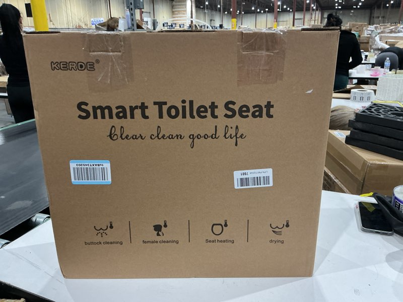 Condition photo showing New/Like New for kerde p30a electric bidet toilet seat with auto flush & dual-control (remote+panel) – heated seat, warm water wash, self-cleaning nozzle, universal fit for elongated toilets (remote+armrest)